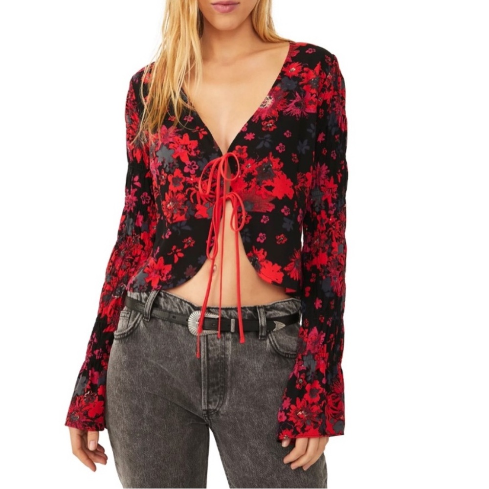 Free People | Venice Floral Tie Front Top size S - Picture 2 of 7